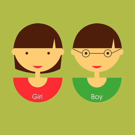 Vector - Cartoon boy and girl face on green backgroundのイラスト素材