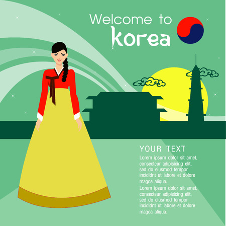 Traditional Korean style. Woman in national dressのイラスト素材