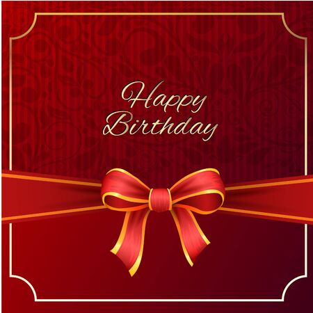 Vector birthday card with red ribbon and birthday text.のイラスト素材