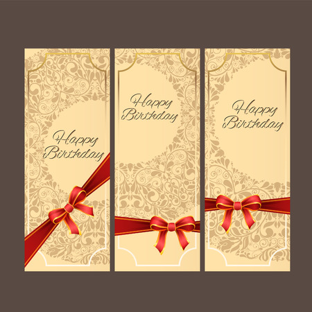 Vector birthday card with red ribbon and birthday text.のイラスト素材