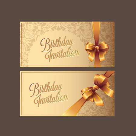 Vector birthday card with gold ribbon and birthday text.のイラスト素材