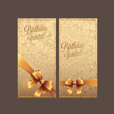 Vector birthday card with gold ribbon and birthday text.のイラスト素材