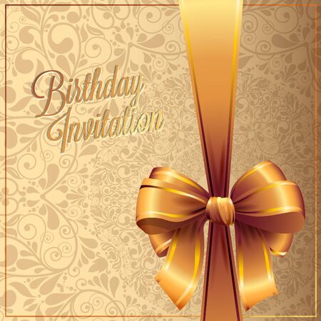 Vector birthday card with gold ribbon and birthday text.のイラスト素材