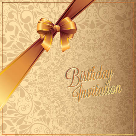 Vector birthday card with gold ribbon and birthday text.のイラスト素材