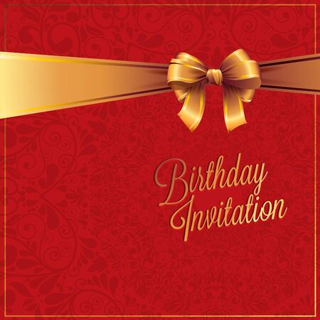 Vector birthday card with gold ribbon and birthday text.のイラスト素材