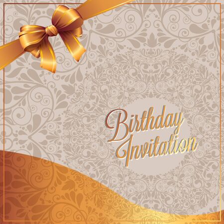 Vector birthday card with gold ribbon and birthday text.のイラスト素材