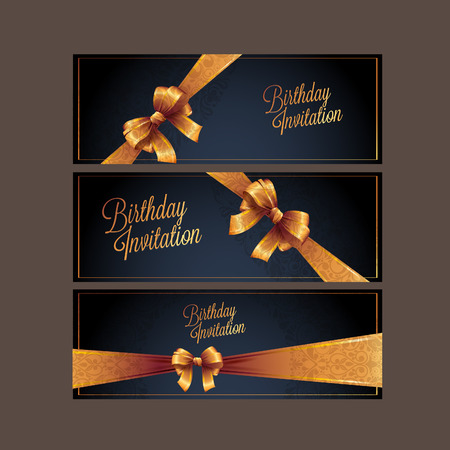 Vector birthday card with gold ribbon and birthday text.のイラスト素材