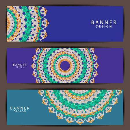 Set of colorful Beautiful mandala  ornament banners designのイラスト素材