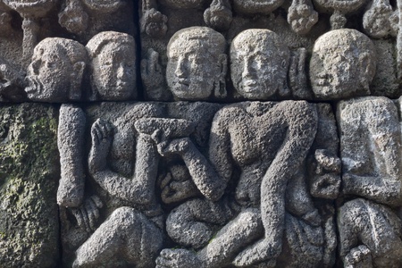 Carved stone at Borobudur on Java, Indonesia