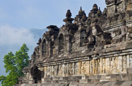 Old Buddhist temple Borobudur  Jogjakarta  Java, Indonesiaのeditorial素材