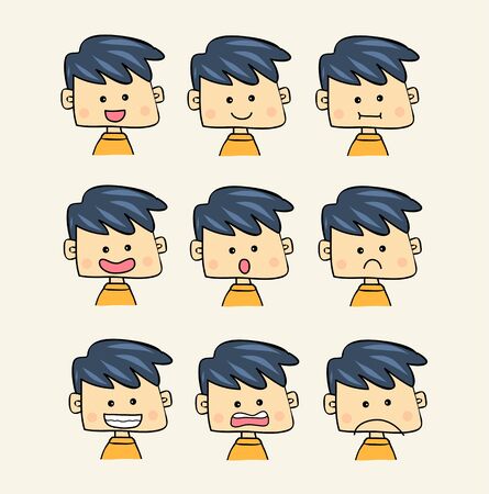 Set of faces with various emotion expressions cartoon styleのイラスト素材