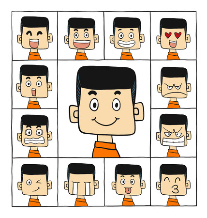 Men emotions faces characters.のイラスト素材
