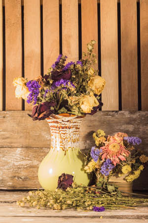 Composition of artificial flowers in vaseの写真素材