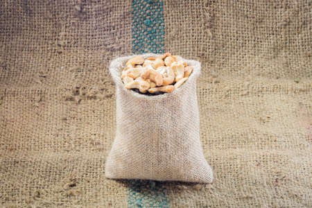 cashew nuts on sackの写真素材