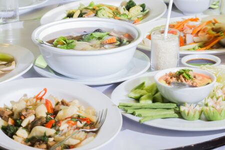 vege stir-fried fresh rice-flour noodles in thick sauce,thai food.の写真素材