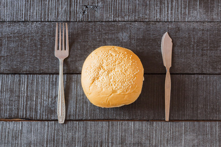Top view hamburger on the wooden background