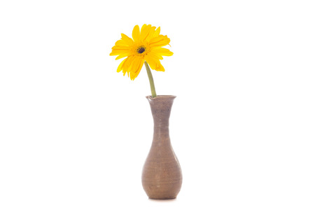 yellow flowers in a vase on a white backgroundの写真素材
