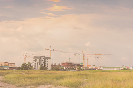 crane and construction plant.Tower Crane in Construction,Silhouetteの写真素材