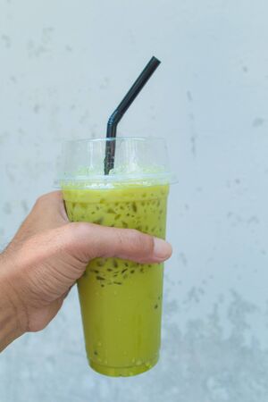 Iced green tea in glass.の写真素材