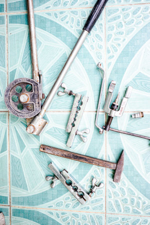 Variety of tools for a constructions worker background.の写真素材