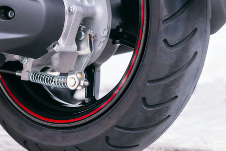 Wheel motorcycle on the road.