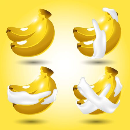 Fruit , Set of banana yellow fruits. Items for match 3 games, Assets Vector for web or game design.のイラスト素材