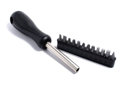 Set of screwdriver bits heads, tips  on white background.の写真素材