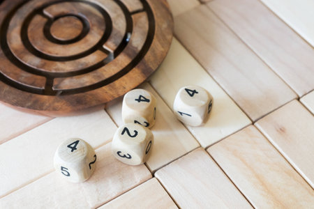 The wood dices on the puzzle woodの写真素材