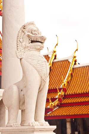 The lion image in front of Buddhist church at wat benchamaborphit in Thailandの写真素材