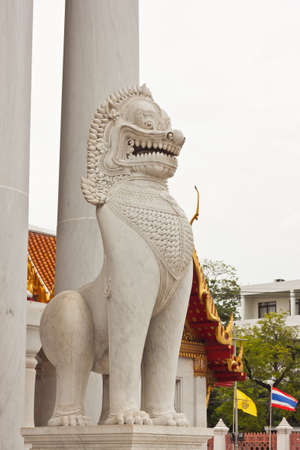 The lion image in front of Buddhist church at wat benchamaborphit in Thailand