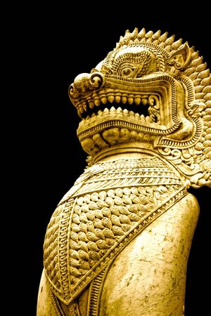 The lion image in front of Buddhist church at wat benjamaborpit in Thailandの写真素材