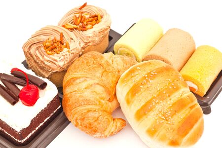 Delicious breads on white paperの写真素材