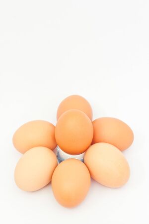 Many eggs  on white paperの写真素材