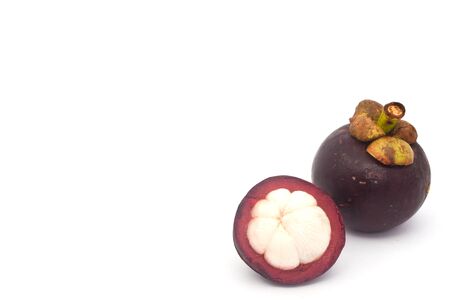 Mangosteen on white paperの写真素材