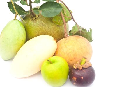 many fruit on white paperの写真素材