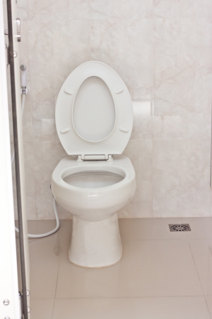 flush toilet in toiletの写真素材