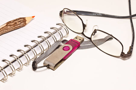 stationery on white paperの写真素材