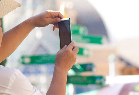 take a photo by mobile phoneの写真素材