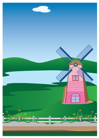 wind turbine in farm house vector designのイラスト素材