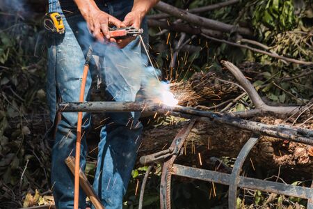 Sparks from welding work