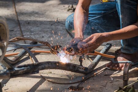 Sparks from welding work