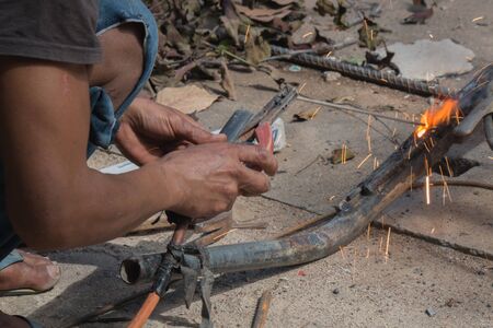 Sparks from welding work