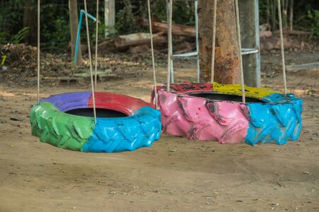 tire in playgroundの写真素材