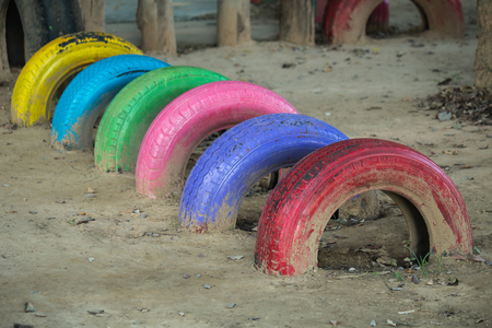 tire in playgroundの写真素材