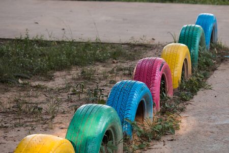 tire in playgroundの写真素材