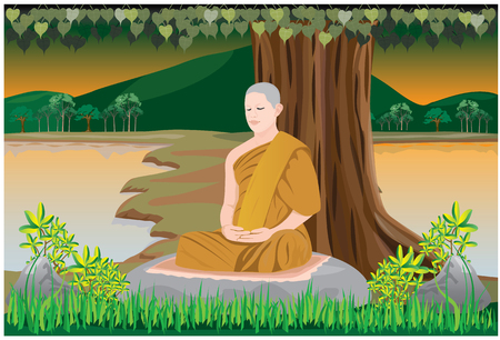 meditation of monk in Buddhism vector designのイラスト素材