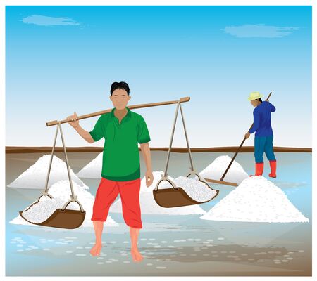 agriculturist in work in saline field vector designのイラスト素材