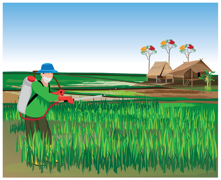 Farmer sprays rice plant vector design.のイラスト素材