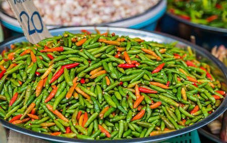 fresh chili in marketの写真素材