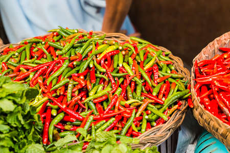 fresh chili in marketの写真素材